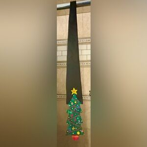Festive Black Tie with Christmas Tree Design